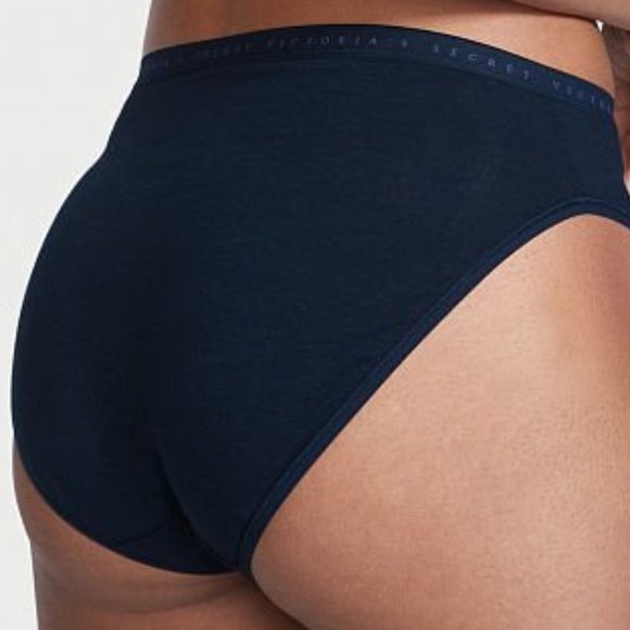 VS High-Leg Brief Stretch Cotton Noir Navy Blue Panty NWT - Picture 3 of 9